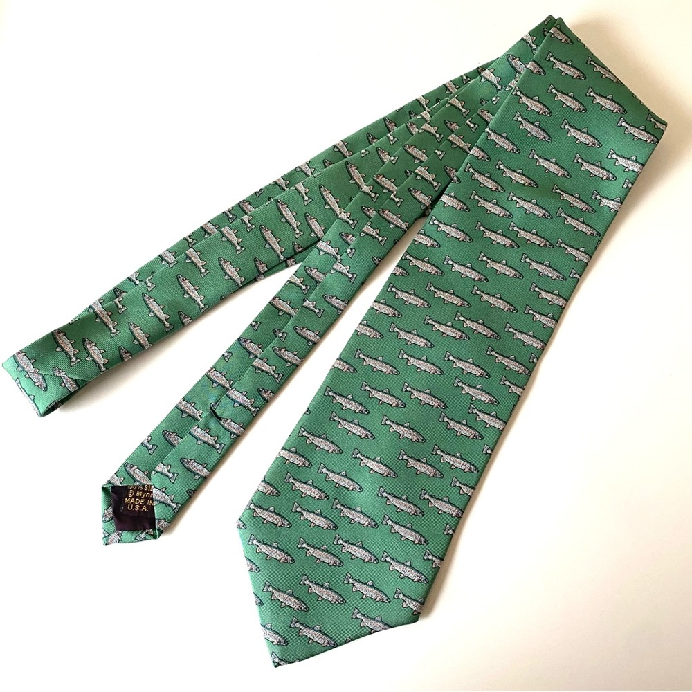 Alynn Neckwear Men’s Tie Fish Print Green Silk